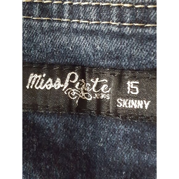 Miss Pirate Skinny Denim Jeans Women's 15 Blue Low Rise Dark Wash Embellished 34 - Picture 4 of 6